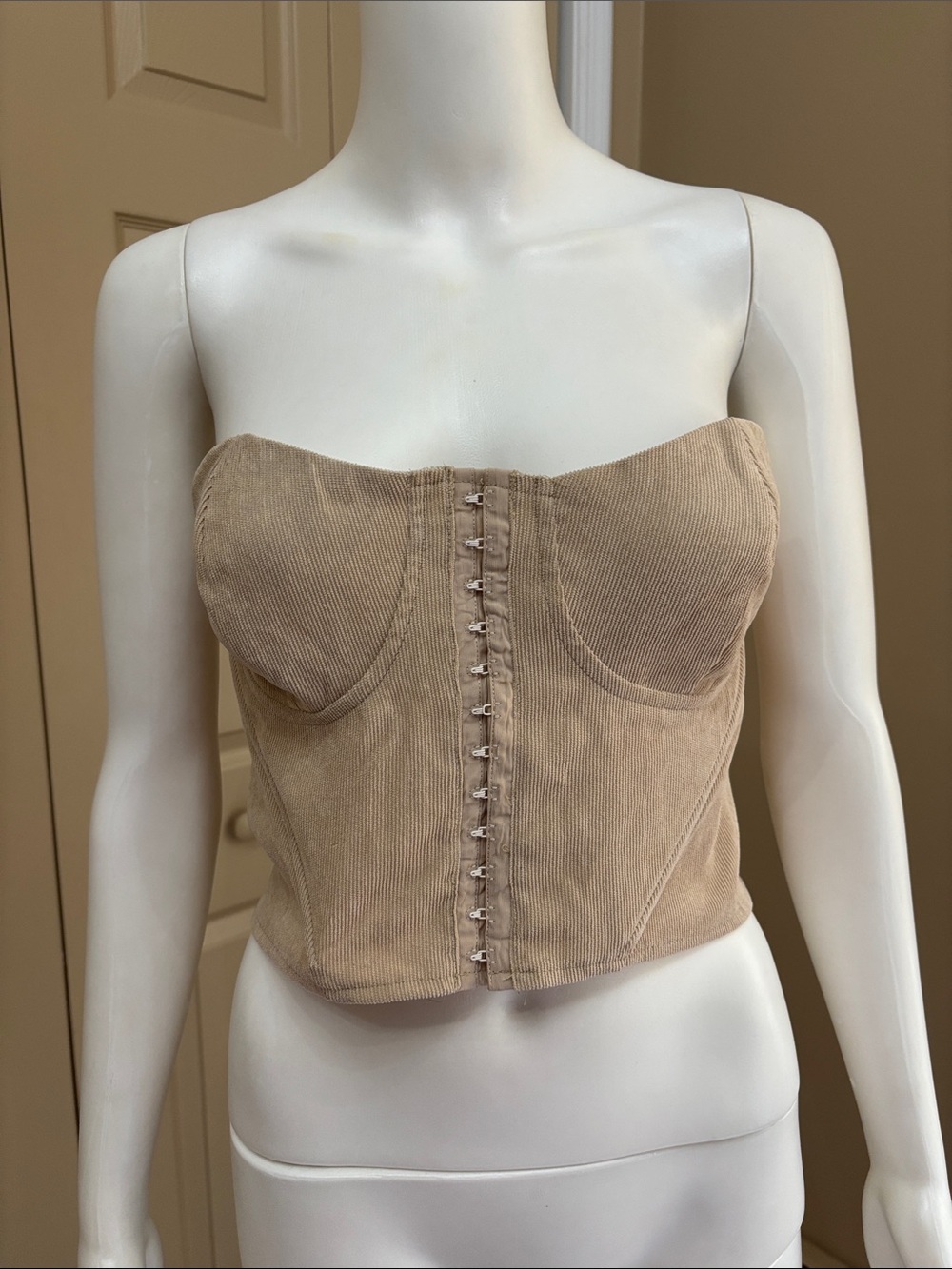 NWT PRETTYLITTLETHING beige corduroy crop bustier